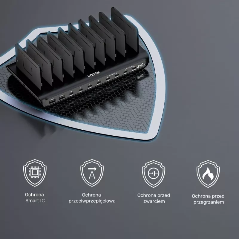 UNITEK 10-Port USB-C & USB-A 240W σταθμός φόρτισης