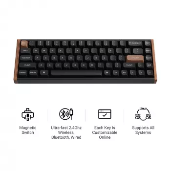 Keychron K6H-J1 65% Magnetic μαύρο ενσύρματο μηχανικό πληκτρολόγιο με διακόπτες Gateron Hall Effect