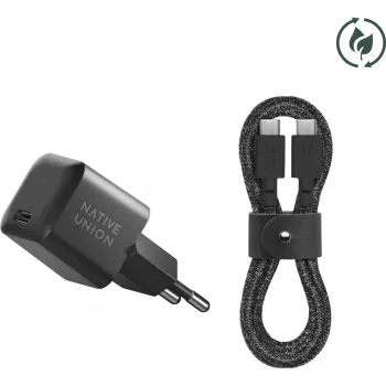 Native Union 30W USB-C γρήγορος φορτιστής GaN μαύρος + καλώδιο USB-C Cos.