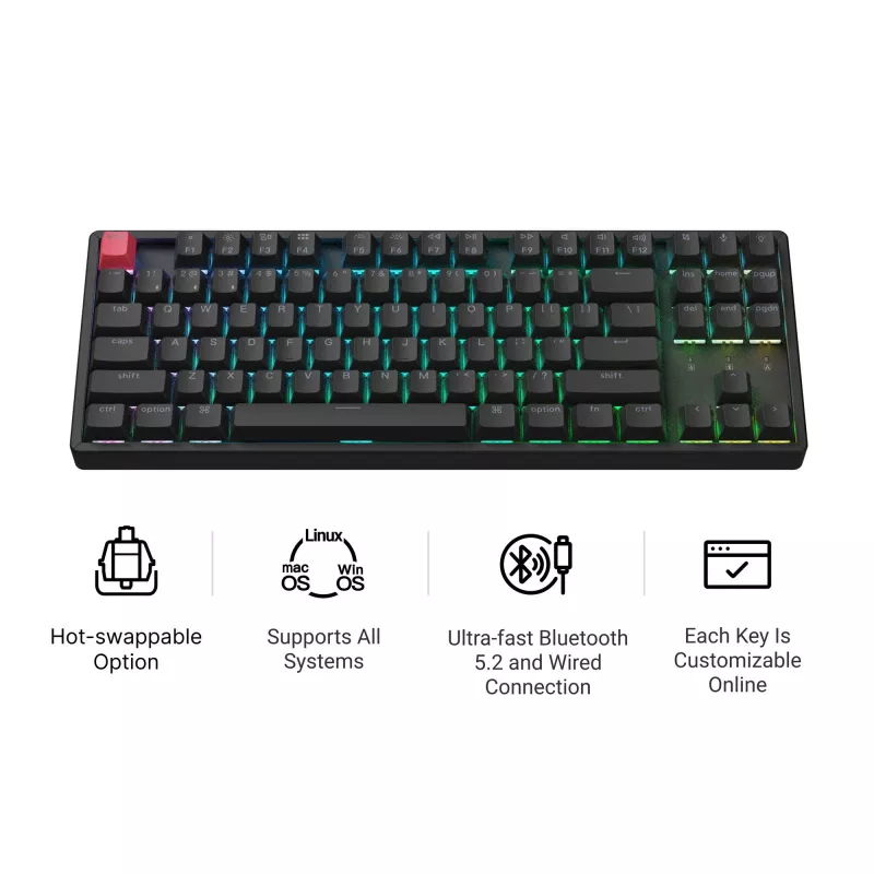 Keychron K8X-J3 80% TKL Brown Switch RGB Hot-Swap Μαύρο