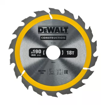 DEWALT δίσκος πριονιού 190x30mm 18T +20° γωνία κοπής με 20mm δακτύλιο προσαρμογής