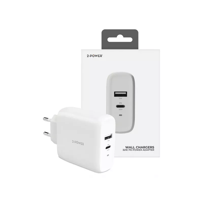2-POWER Φορτιστής Τοίχου PD 20W USB-C & 12W USB-A
