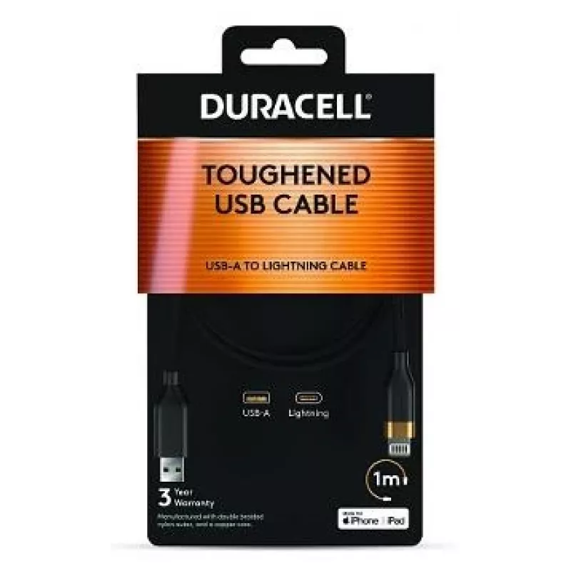 DURACELL 1m USB-A σε Lightning Καλώδιο Λευκό MFi Πιστοποιημένο