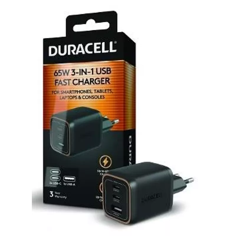 Duracell Φορτιστής Τοίχου PD 65W GaN 2 x USB-C