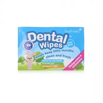 BRUSH BABY Μαντηλάκια οδοντικής καθαριότητας με ξυλιτόλη για καθαρισμό ούλων και νεογιλών δοντιών 0-16 μηνών 28 μαντηλάκια