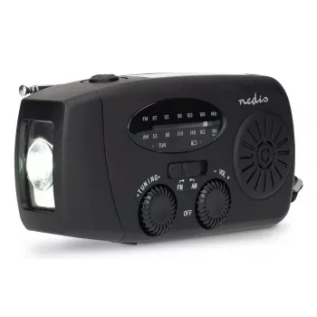 Nedis RDFMCR2000BK Ραδιόφωνο ηλιακό με φακό και λειτουργία SOS, FM/AM, USB-C, 2000 mAh, Μαύρο