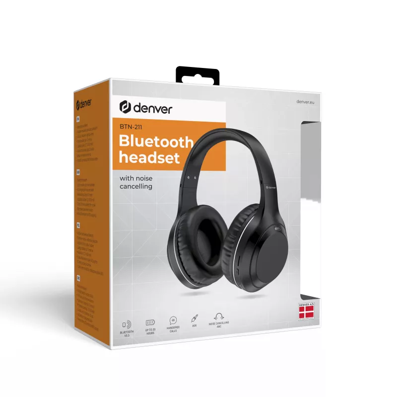 Denver BTN-211 Over-ear ακουστικά Bluetooth με μικρόφωνο και ενεργή ακύρωση θορύβου, μαύρα