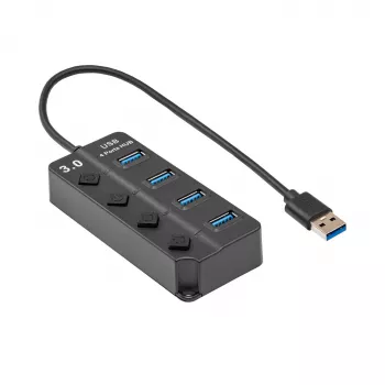 Akyga AK-AD-33 ενεργό USB-3.0 hub, 4 θύρες με μεμονωμένους διακόπτες, 15 cm, μαύρο
