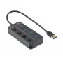 Akyga AK-AD-33 ενεργό USB-3.0 hub, 4 θύρες με μεμονωμένους διακόπτες, 15 cm, μαύρο