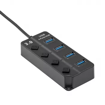 Akyga AK-AD-33 ενεργό USB-3.0 hub, 4 θύρες με μεμονωμένους διακόπτες, 15 cm, μαύρο