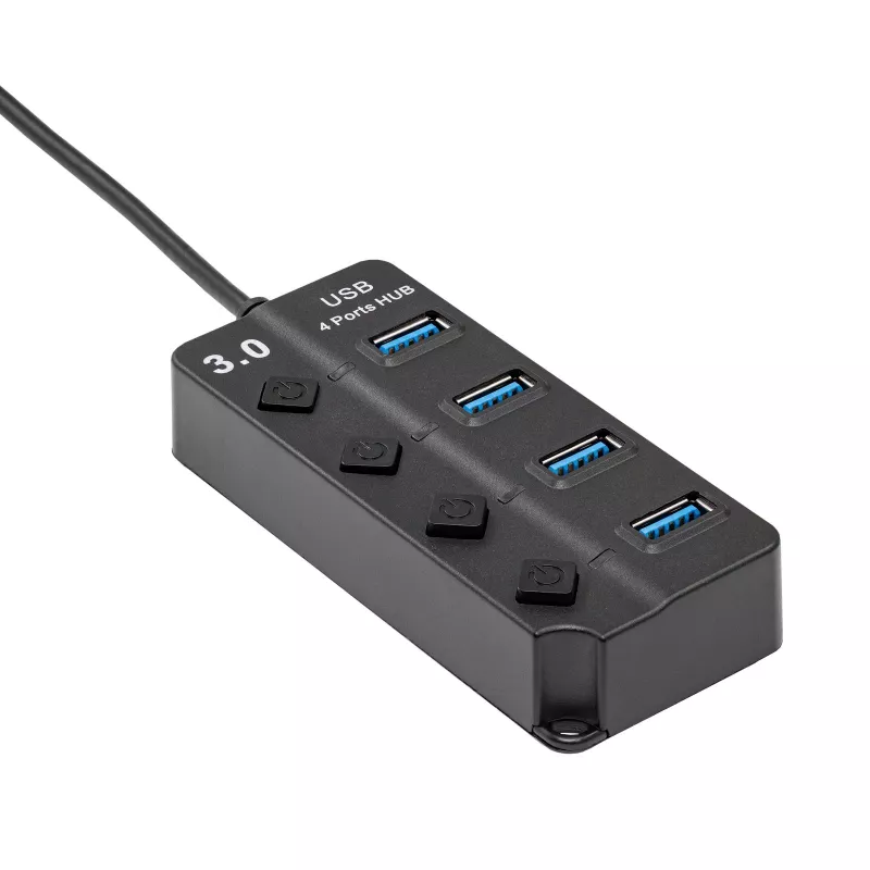 Akyga AK-AD-33 ενεργό USB-3.0 hub, 4 θύρες με μεμονωμένους διακόπτες, 15 cm, μαύρο