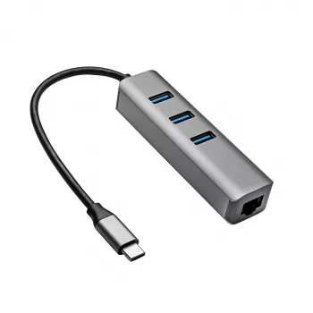 Akyga AK-AD-66 USB-C hub με 3x USB 3.0 και Gigabit Ethernet, 15 cm, μαύρο