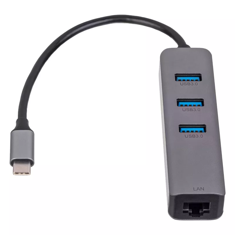 Akyga AK-AD-66 USB-C hub με 3x USB 3.0 και Gigabit Ethernet, 15 cm, μαύρο