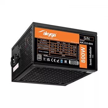 Akyga AK-C2-800 Classic τροφοδοτικό ATX 800 W, ημι-αρθρωτό, ενεργό PFC, ανεμιστήρας 120 mm