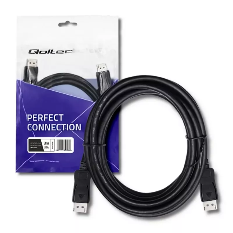 Qoltec Καλώδιο DisplayPort 1.4 αρσενικό σε αρσενικό 3m 8K μαύρο