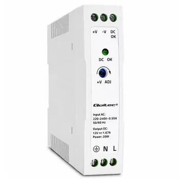 Qoltec Τροφοδοτικό ράγας DIN 20W 12V 1.67A λευκό slim