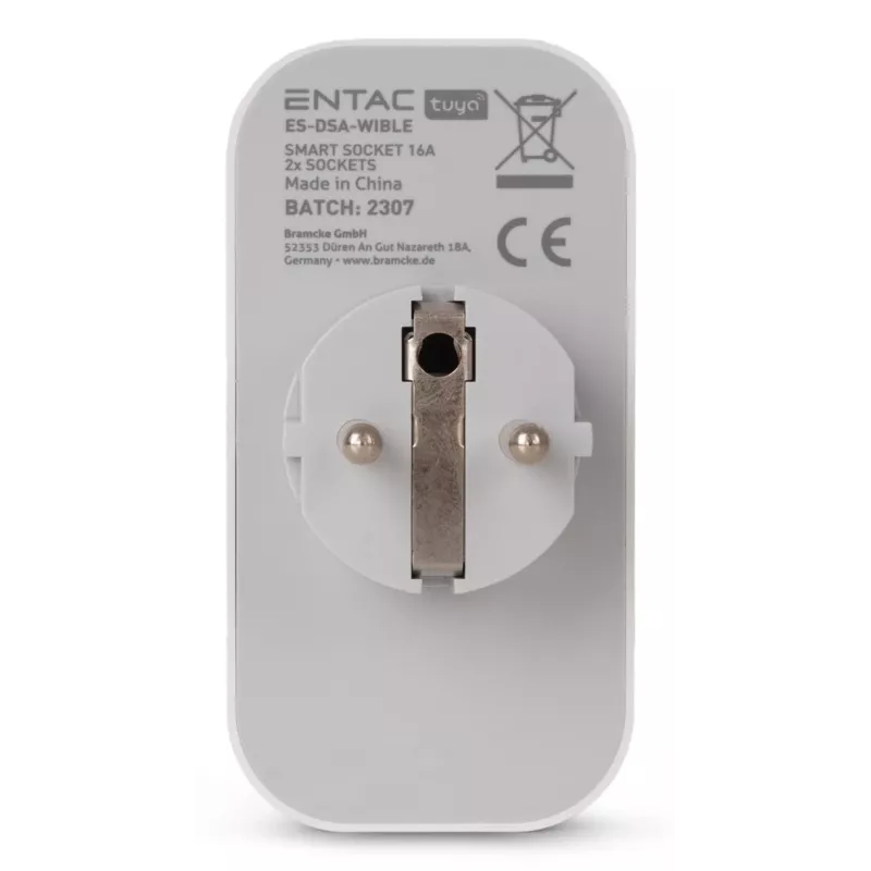 ENTAC Smart WiFi Διπλός Αντάπτορας Πρίζας ES-DSA-WIBLE, Λευκό, 2 Πρίζες, 3680 W