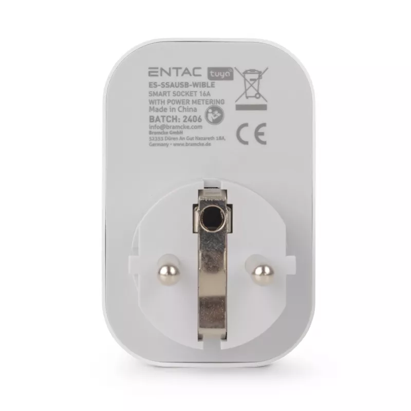ENTAC Smart WiFi Βύσμα 1x Schuko με 2x USB-A και 1x USB-C, Λευκό