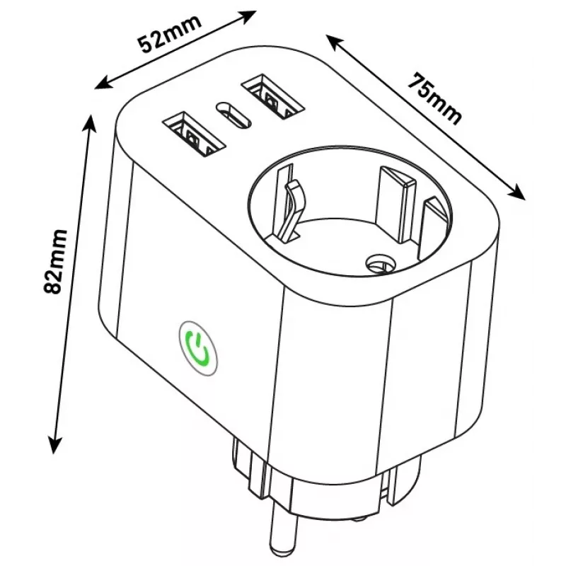 ENTAC Smart WiFi Βύσμα 1x Schuko με 2x USB-A και 1x USB-C, Λευκό