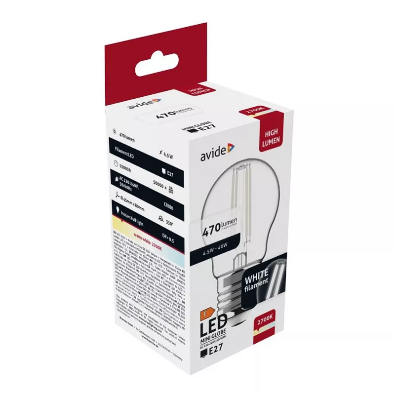 Avide Λαμπτήρας LED White Filament Mini Globe 4,5W E27 Θερμό Λευκό 2700K