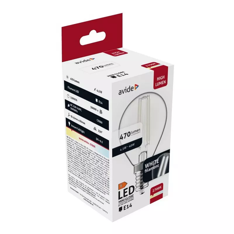 Avide LED Filament Mini Globe Λάμπα 4,5W E14 Θερμό Λευκό 2700K