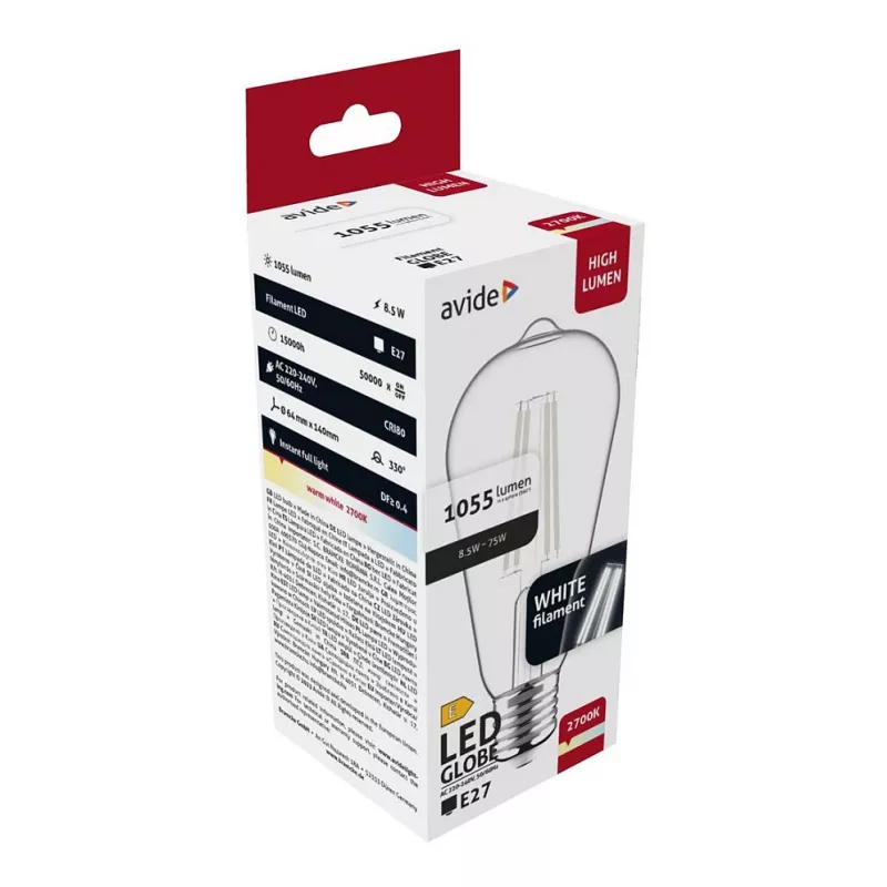 Avide Λαμπτήρας LED White Filament ST64 8,5W E27 Θερμό Λευκό 2700K