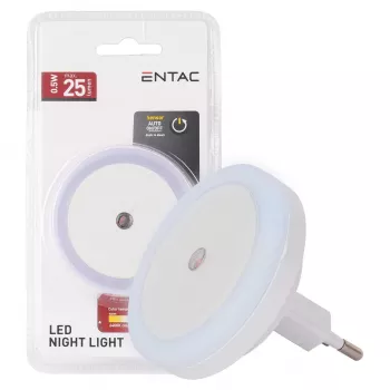 ENTAC Φωτάκι Νυκτός 0,5W Στρογγυλό Ψυχρό Λευκό με Αισθητήρα Λυκόφωτος