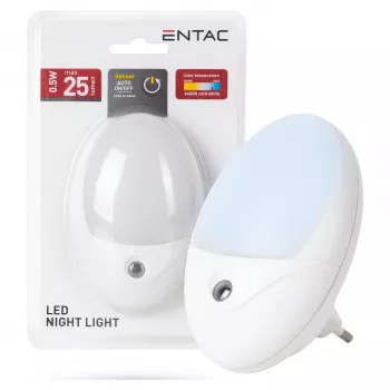 ENTAC Φωτάκι Νυκτός 0,5W Οβάλ Ψυχρό Λευκό Λευκό Αισθητήρας Λυκόφωτος