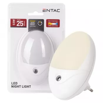 ENTAC LED Φωτάκι Νυκτός 0,5W Οβάλ Θερμό Λευκό με Αισθητήρα Λυκόφωτος
