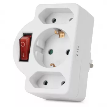 ENTAC Αντάπτορας πρίζας τοίχου 2x Euro 1x Schuko με διακόπτη λευκό