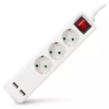 ENTAC Πολύπριζο 3 θέσεων με USB 1,5m διακόπτης λευκό