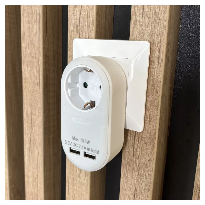 ENTAC Αντάπτορας πρίζας με 2x USB-A λευκό
