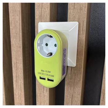 ENTAC Αντάπτορας πρίζας με 2x USB-A lime