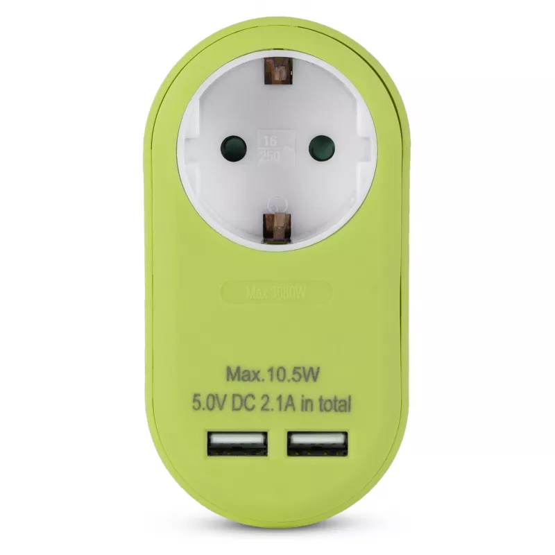 ENTAC Αντάπτορας πρίζας με 2x USB-A lime