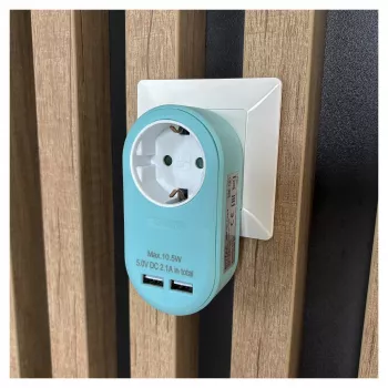 ENTAC Αντάπτορας Πρίζας με 2x USB-A Μπλε