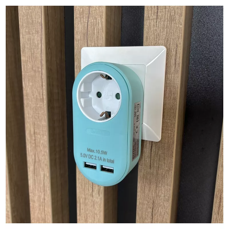 ENTAC Αντάπτορας Πρίζας με 2x USB-A Μπλε