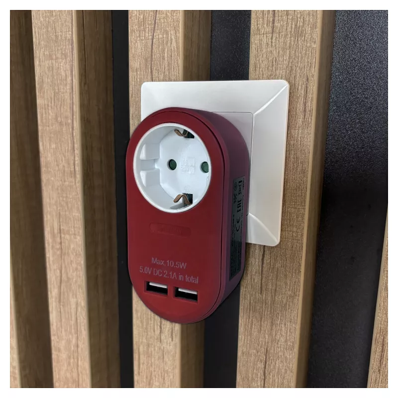 ENTAC Αντάπτορας Επιτοίχιας Πρίζας με 2x USB-A Βυσσινί