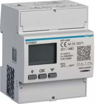 Hager ECR382D Τριφασικός Μετρητής Ενέργειας Άμεσης Σύνδεσης 80A 4 Μονάδες Modbus MID