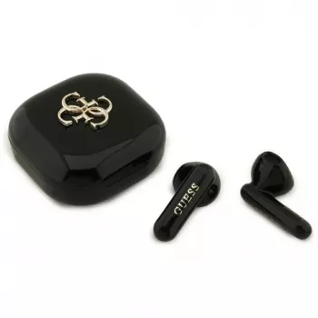 Guess 4G Metal Logo True Wireless Stereo Bluetooth Ακουστικά με Θήκη Φόρτισης (Μαύρο)