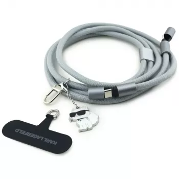 Karl Lagerfeld Crossbody Strap Choupette Charm - Universal Phone Strap / Καλώδιο USB-C σε USB-C 1,5m (Γκρι)
