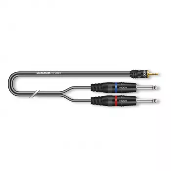Sommer Cable SC-Onyx 2025 MKII Καλώδιο διαχωρισμού στερεοφωνικού, 2 x 1 x 0,25 mm², βύσμα στερεοφωνικού mini jack 3,5 mm σε 2x βύσματα μονοφωνικού jack 6,3 mm, HICON, μαύρο, 5 m (ON1W-0500-SW)