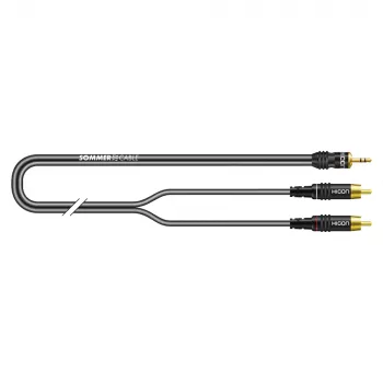 Sommer Cable SC-Onyx 2025 MKII Καλώδιο διαχωρισμού στερεοφωνικού, 2 x 1 x 0,25 mm², βύσμα στερεοφωνικού mini jack 3,5 mm σε 2x βύσματα RCA, HICON, μαύρο, 2,5 m (ON2A-0250-SW)