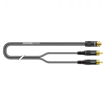 Sommer Cable SC-Onyx 2008 καλώδιο προσαρμογέα ήχου, 2 x 1 x 0,08 mm², 2x βύσμα RCA σε υποδοχή mini jack στερεοφωνικού 3,5 mm, HICON, μαύρο, 2,5 m (O84W-0250-SW)