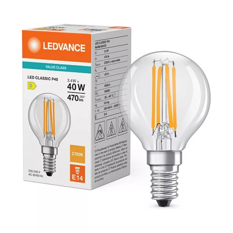 Osram LED Classic P 40 Filament 3.4W 827 Clear E14 LED Λάμπα, Mini Globe