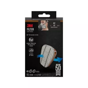 3M 6055 A2 Φίλτρο Αερίου για Μάσκες Αναπνοής, 4 Ζεύγη (8 Φίλτρα), EN 14387:2004 + A1:2008