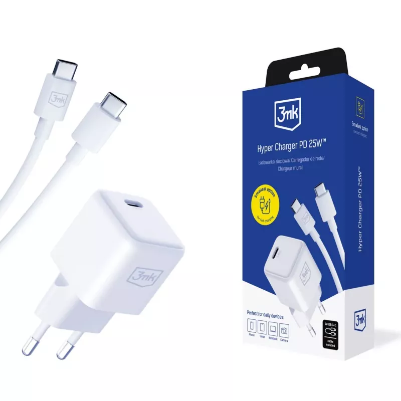 3MK Hyper Charger PD 25W + 1x Καλώδιο USB-C σε USB-C