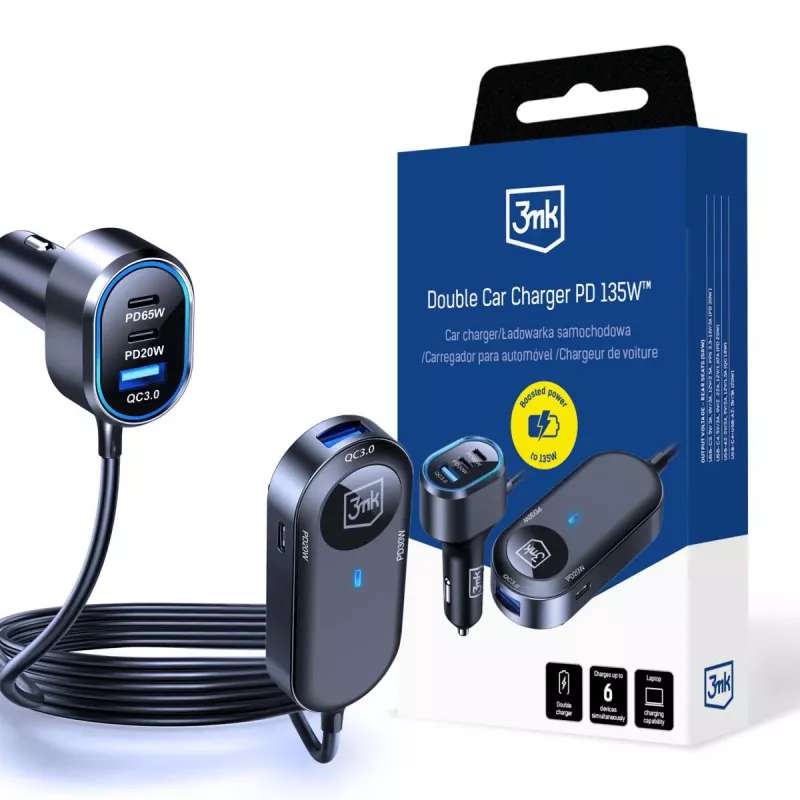 3MK Διπλός φορτιστής αυτοκινήτου 135W