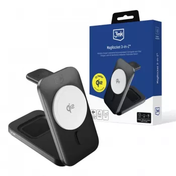 3MK MagRocket 3-in-1 15W MagSafe Συμβατός Ασύρματος Σταθμός Φόρτισης για iPhone, Apple Watch, AirPods - Μαύρο