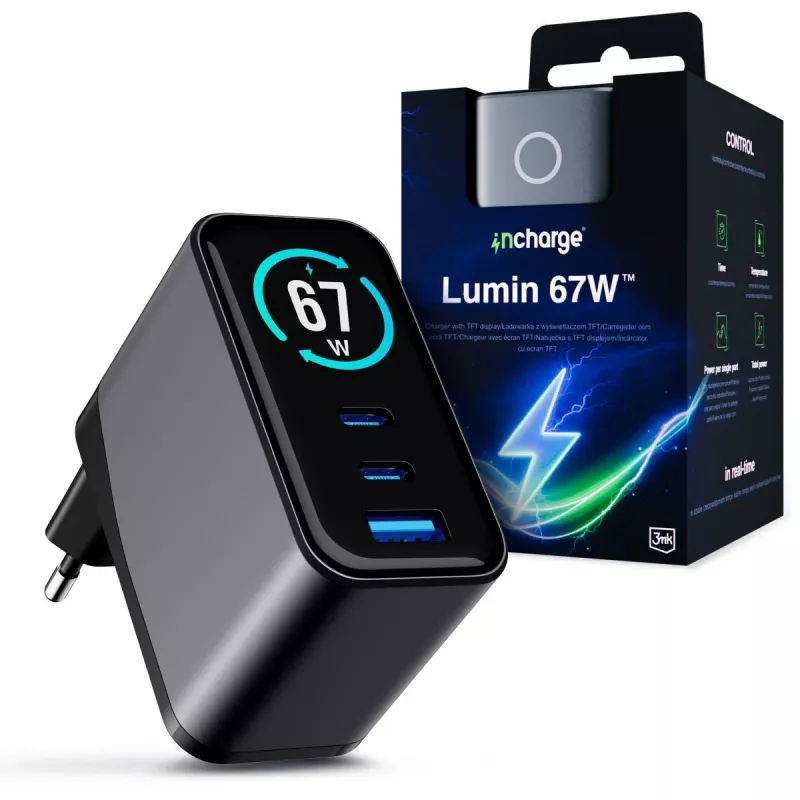 3mk InCharge Lumin 67W QC4+ οθόνη μαύρο/γκρι