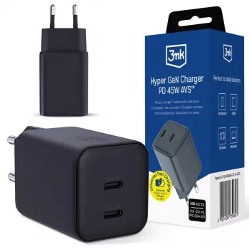 3MK Hyper Charger PD 45W GaN AVS QC4+ PPS AFC FCP DCP 2C Μαύρος